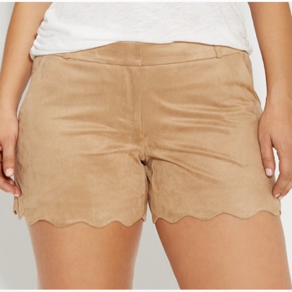 7/8 MAURICES Faux Suede Scallop Hem Shorts Tan
